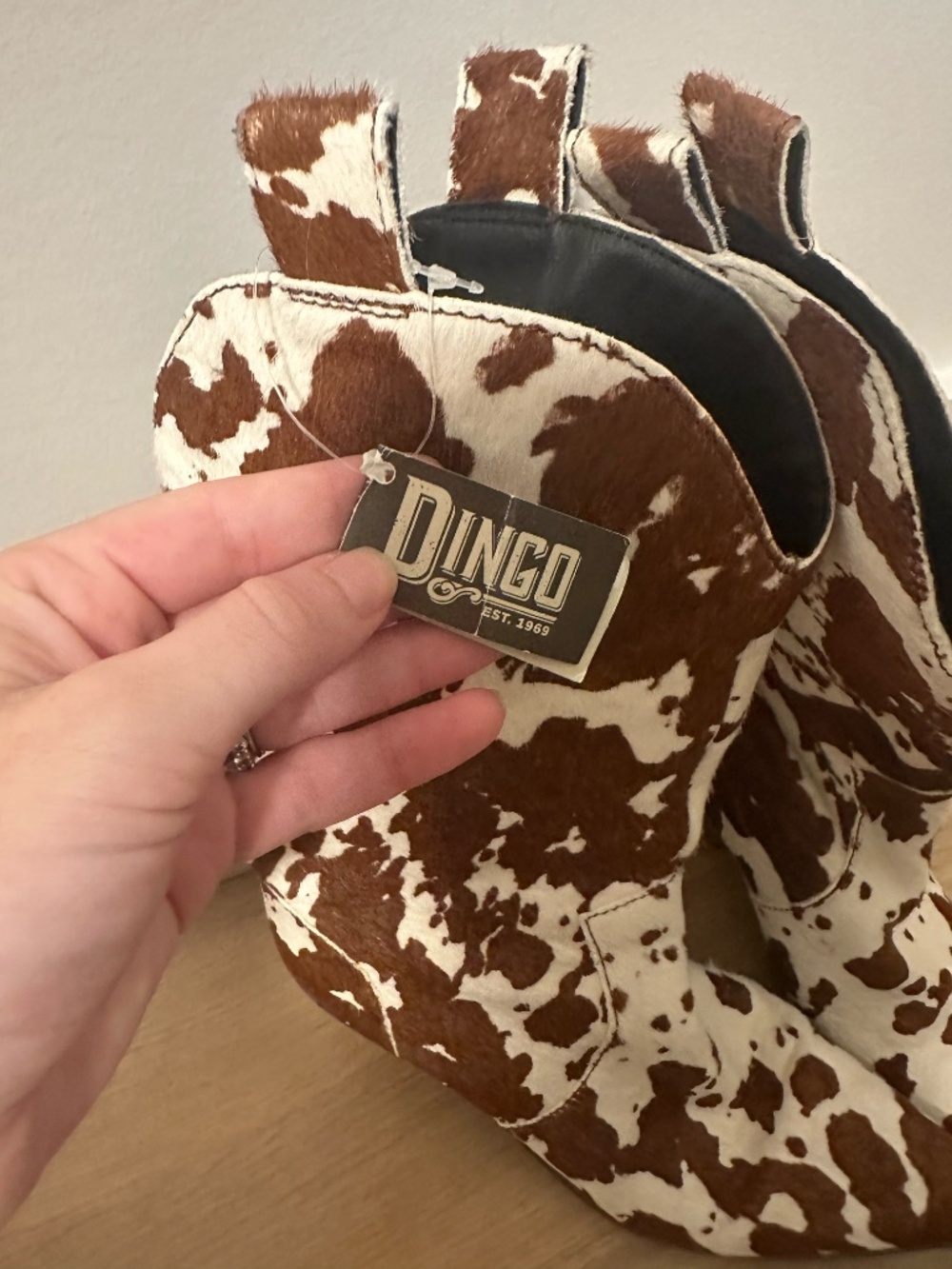 Dingo Cow Print Calf Hair Cowboy Boots Brown NWT 6.5 - Picture 4 of 6